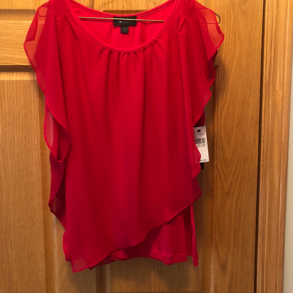 A B Studio Womens Top With Asymetrivsl Sheer Overlay - Size Medium